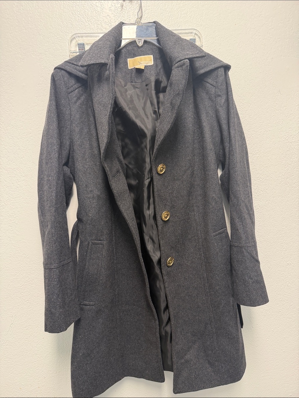 MICHAEL Michael Kors Charcoal Trench Coat with Gold Buttons